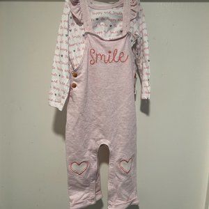 KOALABABY GIRLS PINK HEATHER OVERALLS AND SHIRT SET